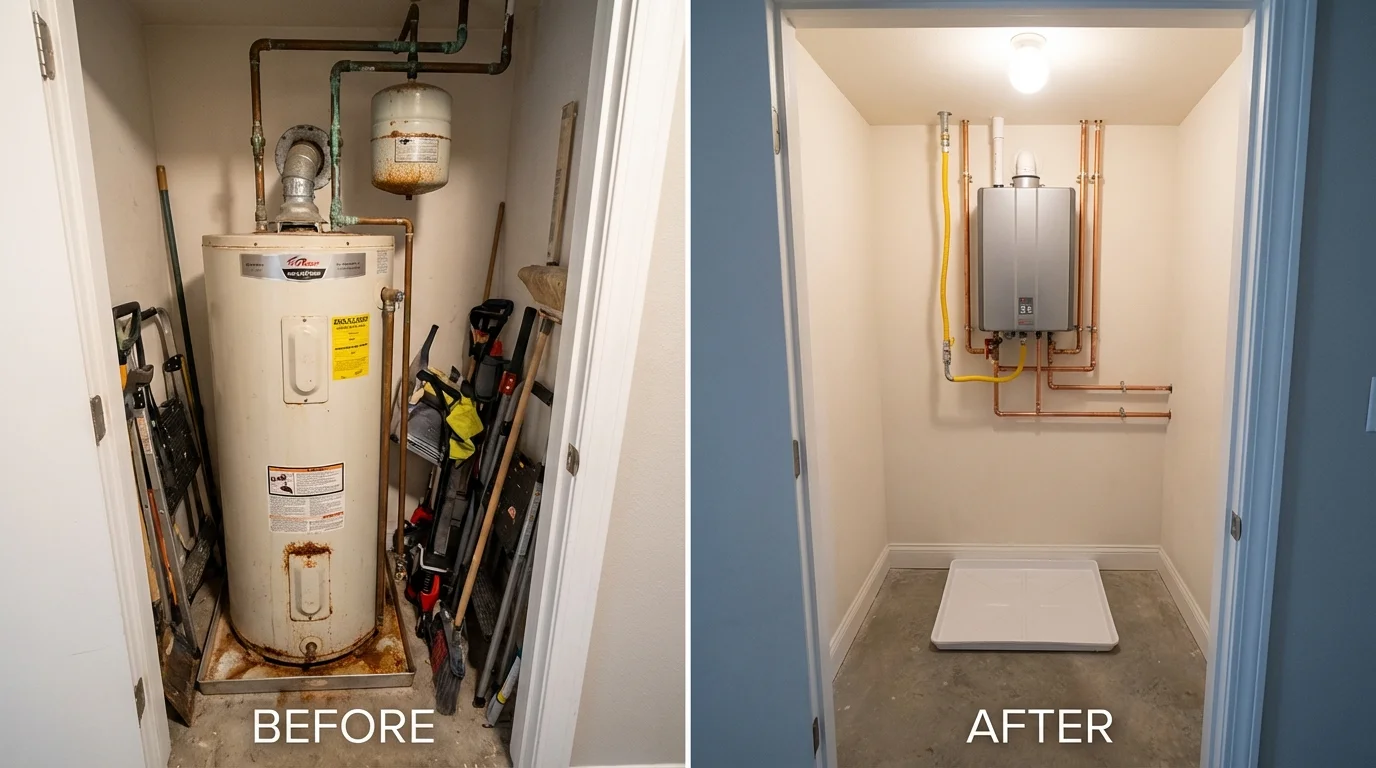 Tank water heater versus wall-mounted tankless unit comparison for Winnie, TX homeowners