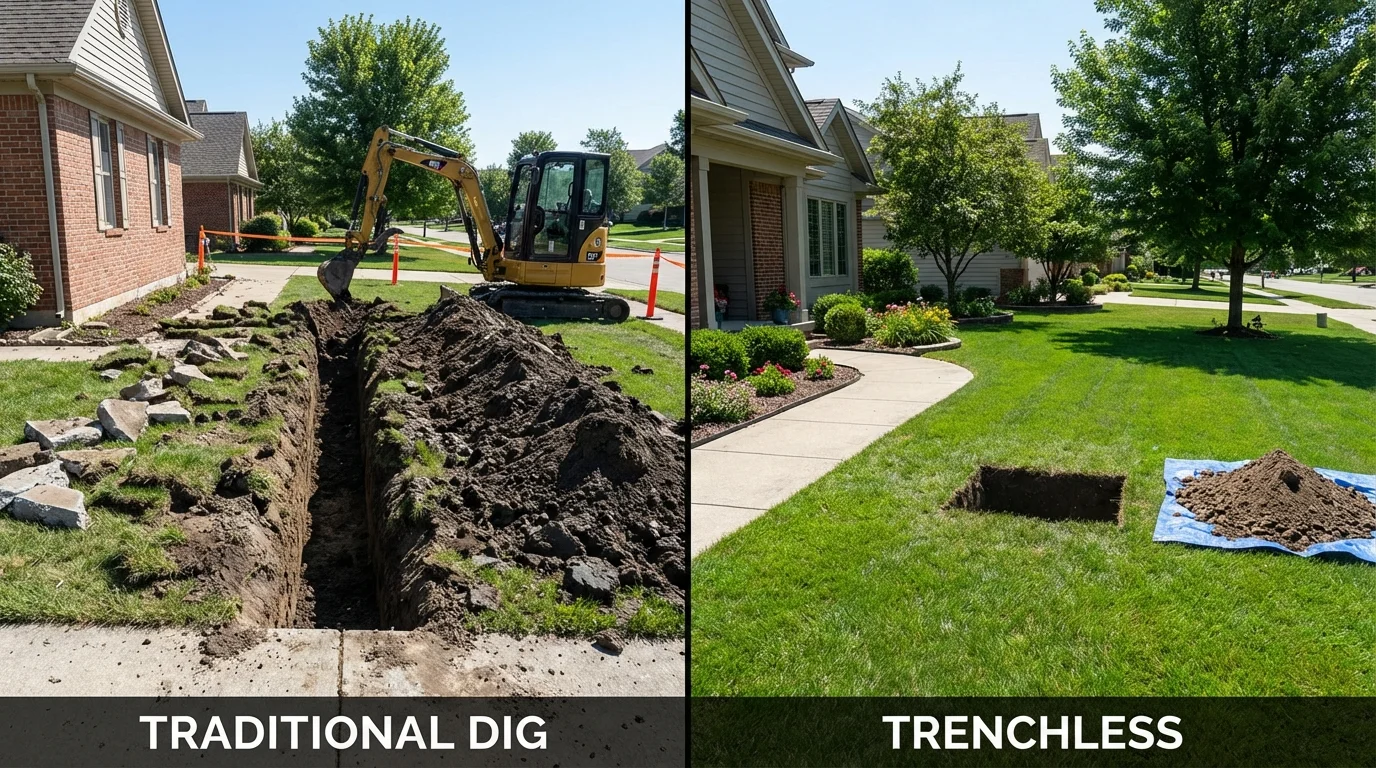 Trenchless sewer repair with minimal yard damage versus traditional excavation in Winnie, TX
